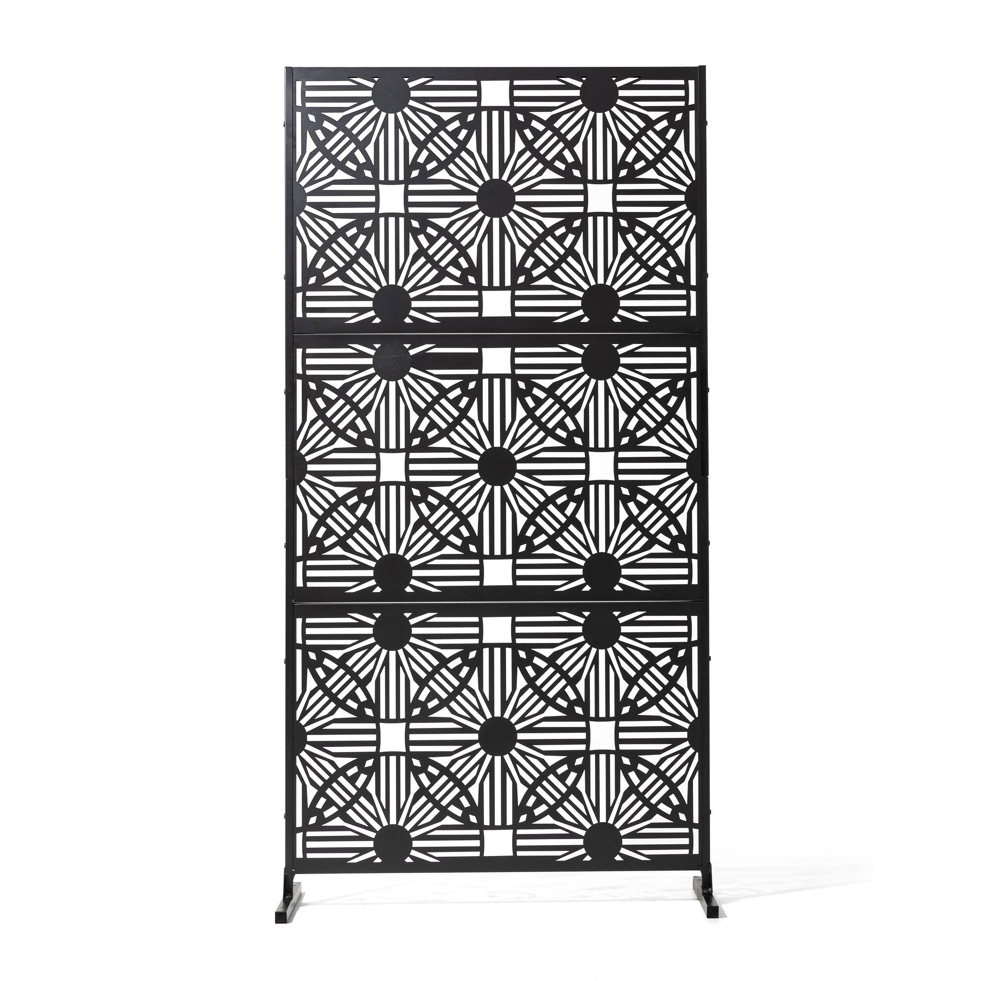 Glitzhome® 6ft. Black Galvanized Steel Floral Room Divider